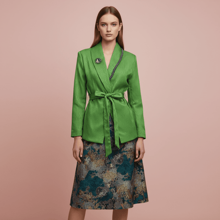 Sacou Verde Cambrat cu Broșă Decorativă și Detalii Aplicate – Design Laura Stoica - OK Lux. All rights reserved. - Sacouri - 
