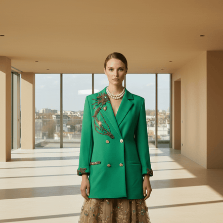 Sacou Verde cu Elemente Decorative Aplicate Manual – Design Laura Stoica - OK Lux. All rights reserved. - Sacouri - 