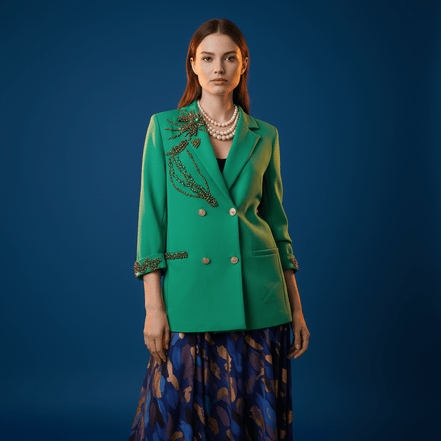 Sacou Verde cu Elemente Decorative Aplicate Manual – Design Laura Stoica - OK Lux. All rights reserved. - Sacouri - 