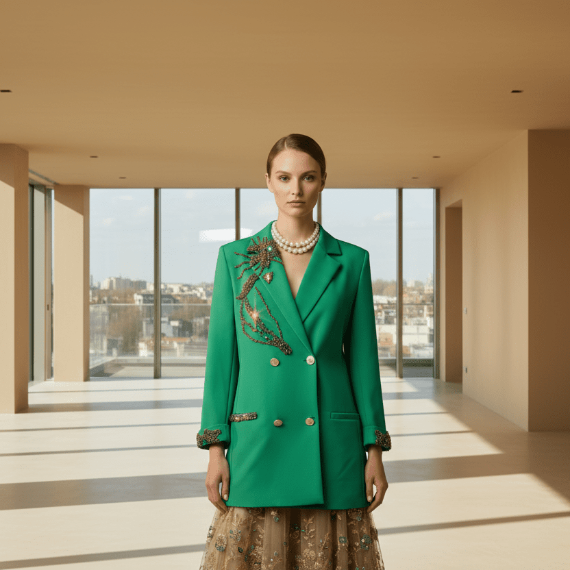 Sacou Verde cu Elemente Decorative Aplicate Manual – Design Laura Stoica - OK Lux. All rights reserved. - Sacouri - 