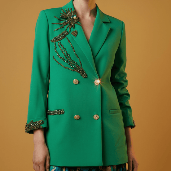 Sacou Verde cu Elemente Decorative Aplicate Manual – Design Laura Stoica - OK Lux. All rights reserved. - Sacouri - 