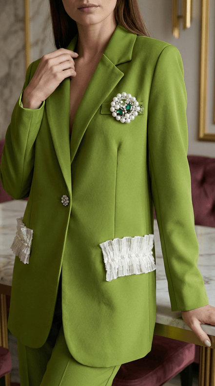 Sacou verde structurat cu broșă statement și aplicații decorative - OK Lux. All rights reserved. - Tuxedos - 