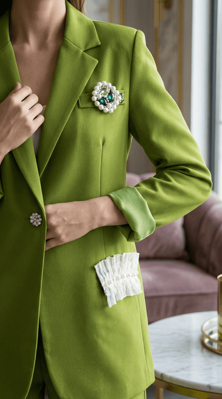 Sacou verde structurat cu broșă statement și aplicații decorative - OK Lux. All rights reserved. - Tuxedos - 