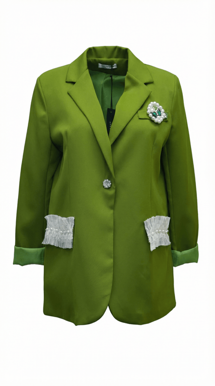 Sacou verde structurat cu broșă statement și aplicații decorative - OK Lux. All rights reserved. - Tuxedos - 