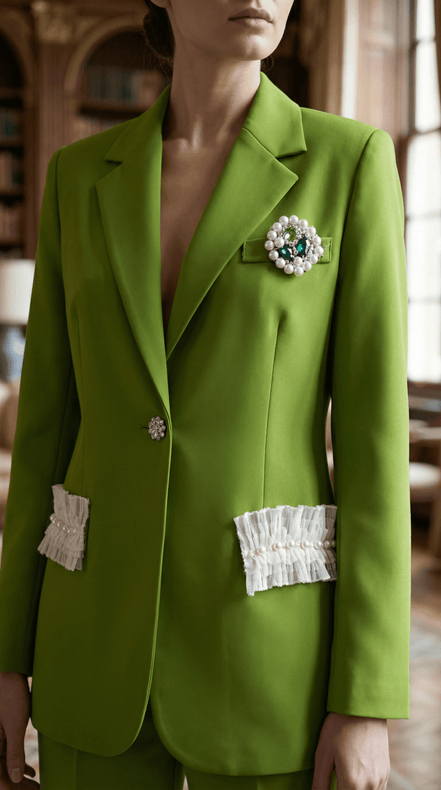 Sacou verde structurat cu broșă statement și aplicații decorative - OK Lux. All rights reserved. - Tuxedos - 